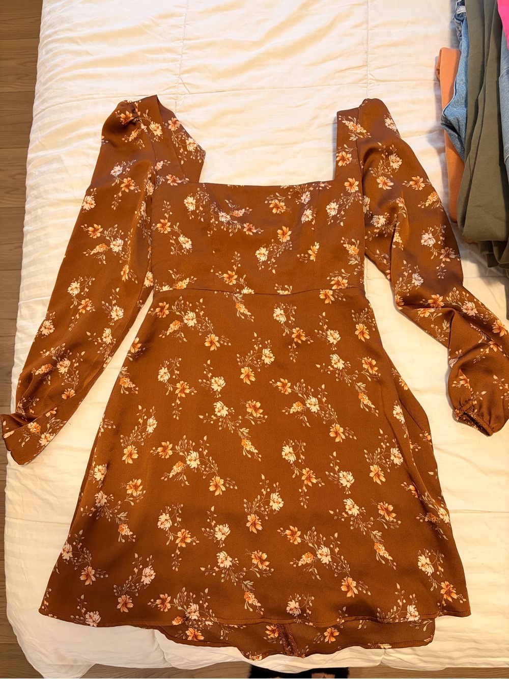 Park & Fifth Rust Floral Long-Sleeve Square-Neck Mini Dress